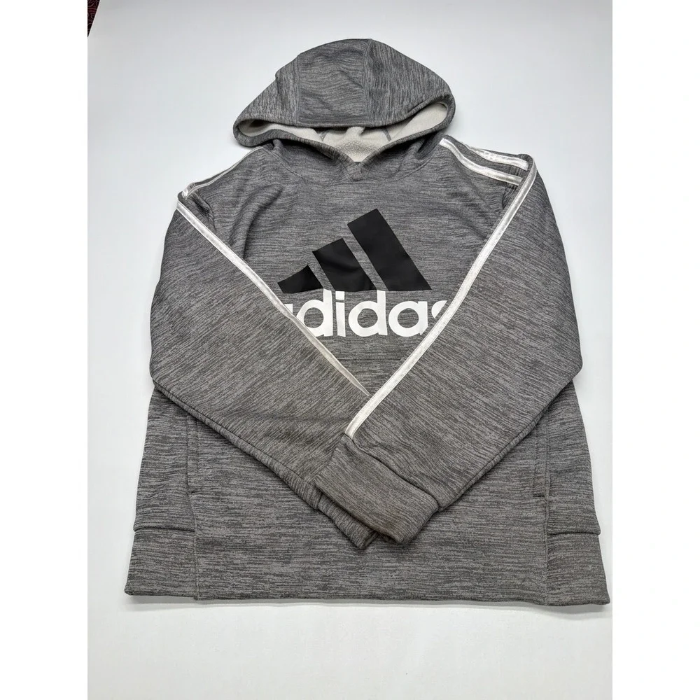Kids‎ Adidas Gray Heather Logo Hoodie Pullover Sweatshirt Size S